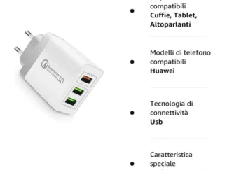 CARICABATTERIE SPINA CARICATORE 3 PORTE USB CARICA VELOCE RAPIDA IPHONE SAMSUNG